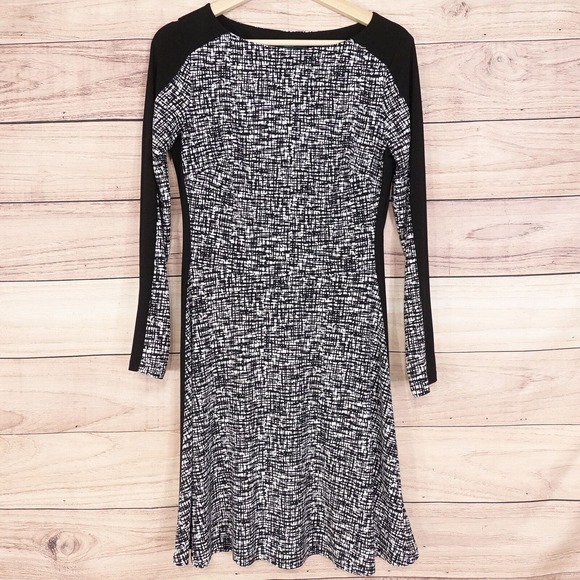 LAUREN RALPH LAUREN BLACK AND WHITE LONG SLEEVE DRESS WOMENS SIZE 6 GREEN LABEL - Picture 1 of 7